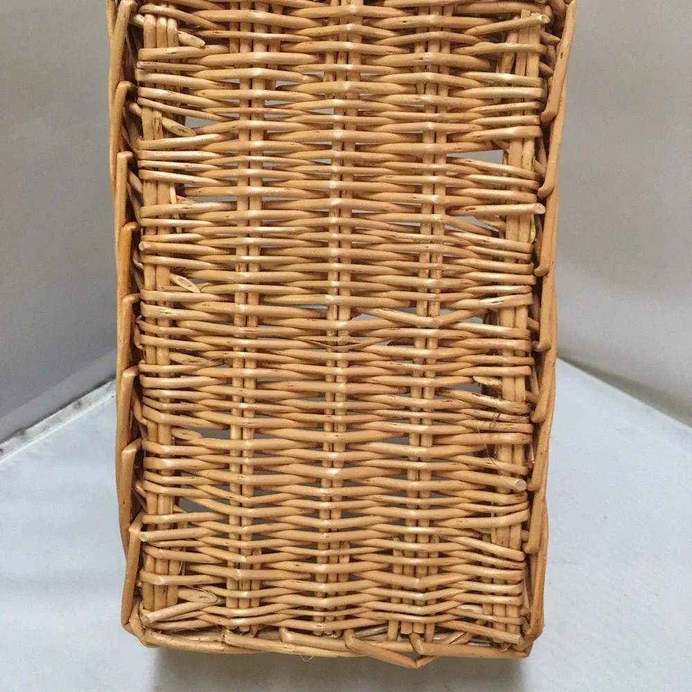 Wicker Basket Unisex Medium Tan Rectangular Woven Willow with Handle Cottagecore